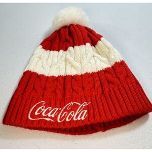 Coca Cola Beanie Hat Knit Adult Red White One Size Pom Pom Winter Outdoors